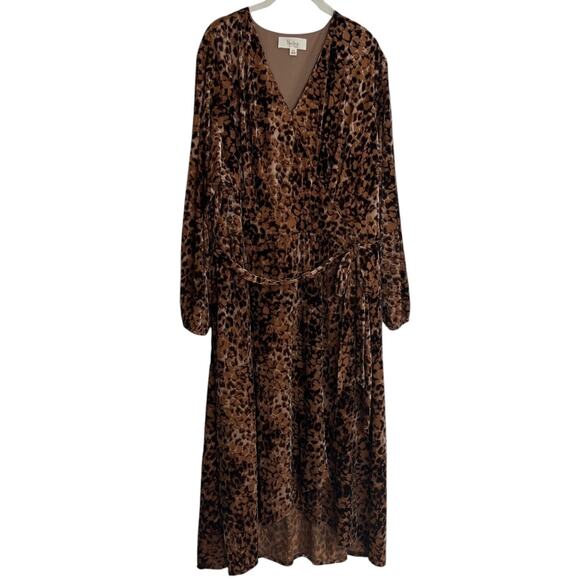 Nurture by Westbound Woman Velvet Maxi Dress 3X Brown Animal Print High Low Hem - Picture 1 of 10